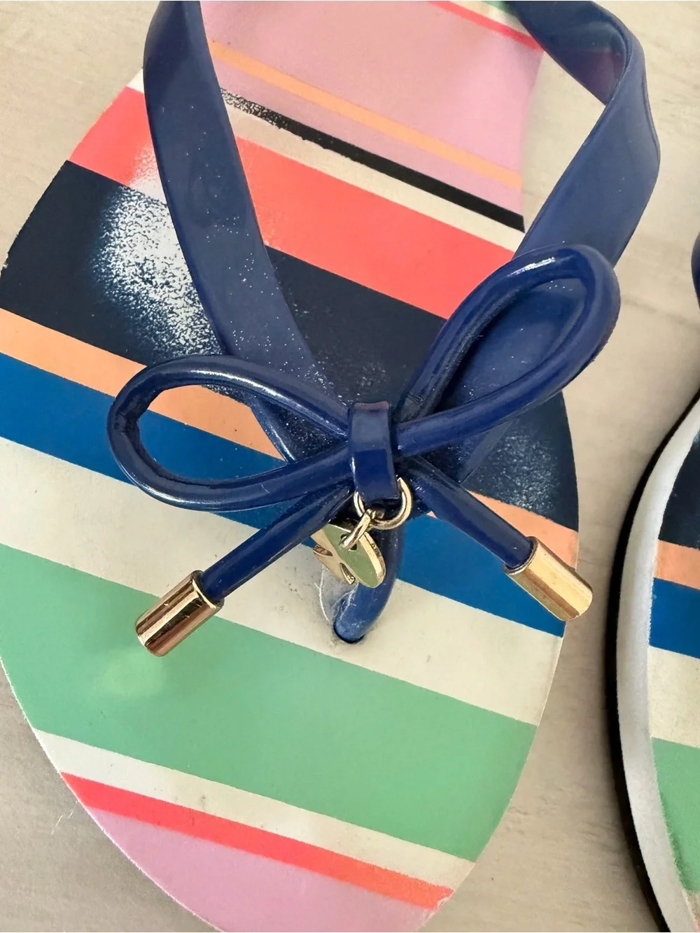 Kate Spade New York Striped Navy Flip Flops Sandals Women's Size 8 Summer